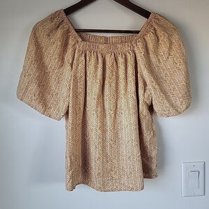 Arizona Square Neck Blouse Yellow Pattern Boho Puffy Sleeves Shirt Kids XL Top